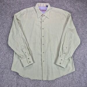 Robert Graham Shirt Mens 2XL Green Jacquard Cotton Long Sleeve Button Up